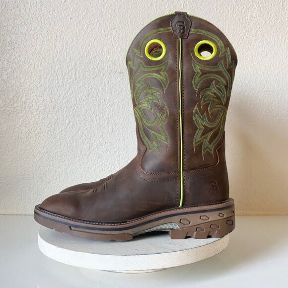 Capitan Mens Brown Cowboy Boots Size 10 D Square Toe Leather Western Rubber Sole - Picture 4 of 10